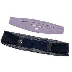 LULULEMON SET OF TWO PURPLE AND BLACK SPORTS YOGA STRETCH SWEAT HEAD HAIR BANDS